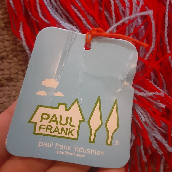 NWT Paul Frank Fringe Scarf- Unisex- Red & Blue- Made in U.S.A - Picture 4 of 5